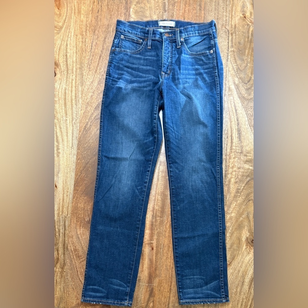 Madewell Womens Slim Straight Leg Jeans High Rise Whiskers Fading Blue Size 27